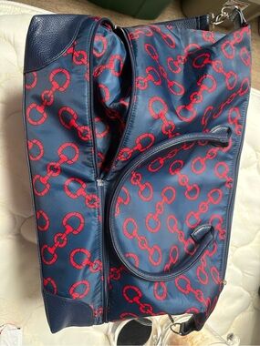 Toss Designs Extra Large Navy Blue and Red Chain link Canvas Tote
